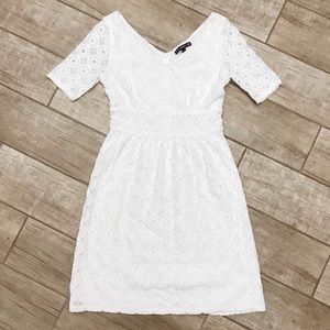 Pure White A-Line Lace Lined Eyelet Dress